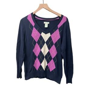 Caribbean Joe Island Supply Co. Blue and Purple Argyle Long Sleeve Sweater XL